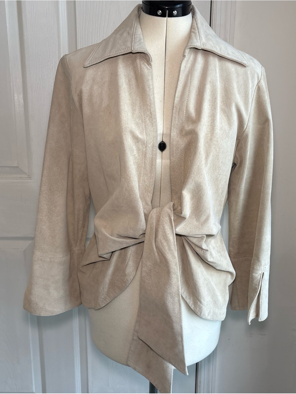 Women's Cream Tie-Front suede Jacket- vintage 90s Boho
